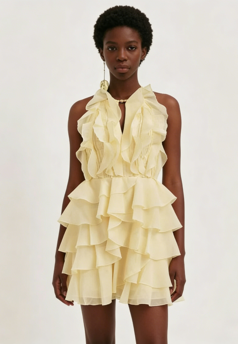 Ruffle Tiered Layered Mini Dress Halter Neck Party Cocktail Dress K26040909