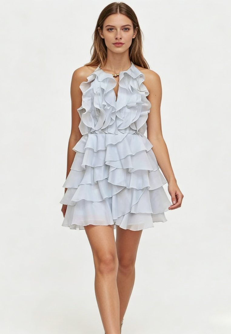 Ruffle Tiered Layered Mini Dress Halter Neck Party Cocktail Dress K26040909