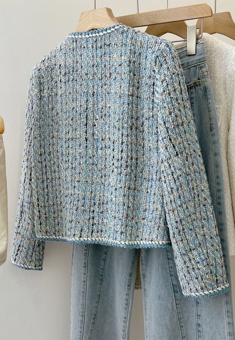 New blue temperament celebrity small tweed crop top CA110207BL