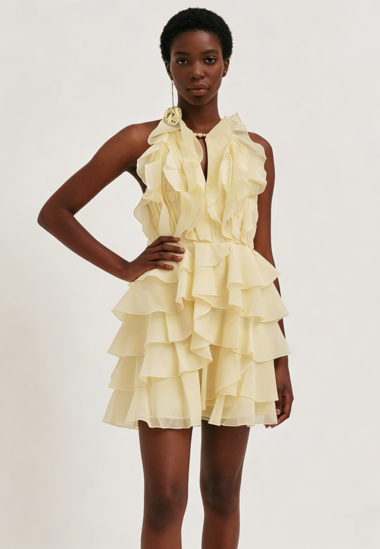 Ruffle Tiered Layered Mini Dress Halter Neck Party Cocktail Dress K26040909