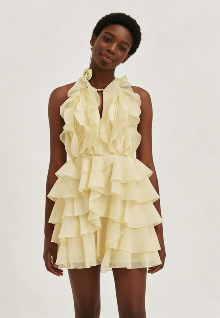 Ruffle Tiered Layered Mini Dress Halter Neck Party Cocktail Dress K26040909