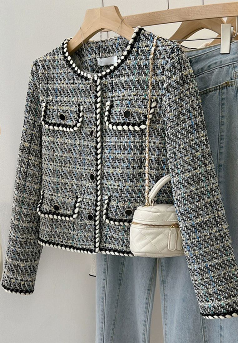 New blue temperament celebrity small tweed crop top CA110207BL