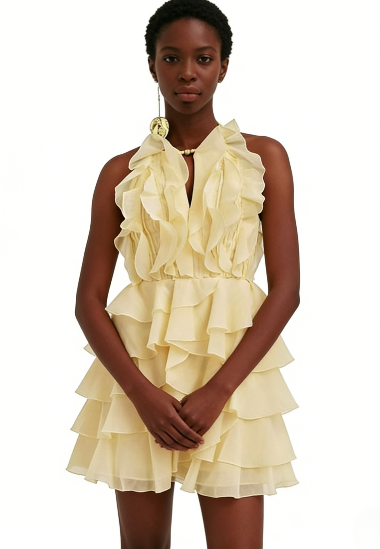 Ruffle Tiered Layered Mini Dress Halter Neck Party Cocktail Dress K26040909