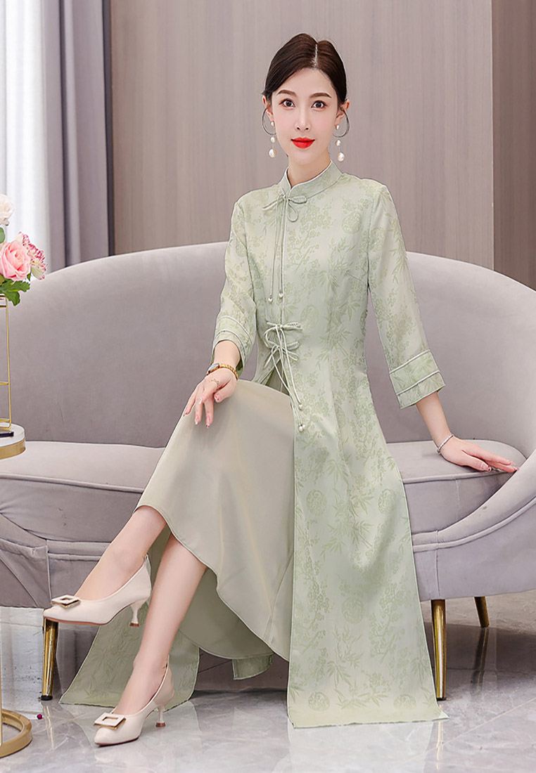 Cheongsam-style Hanfu Artistic Maxi Dress CA011007