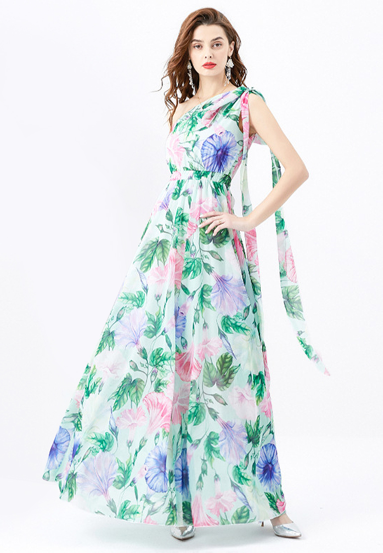 2024 Dress Slant Neck Off Shoulder Slim Fit Long Waist CA4021907GR