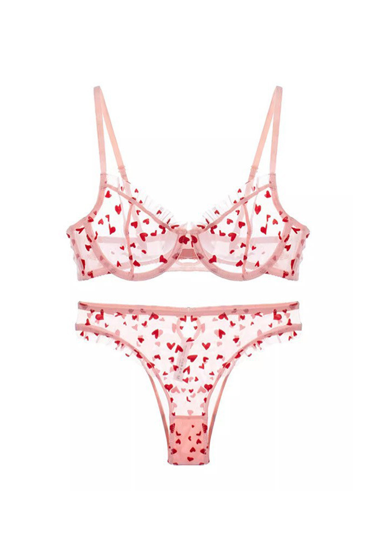 Heart-print lace lingerie set A010407PI