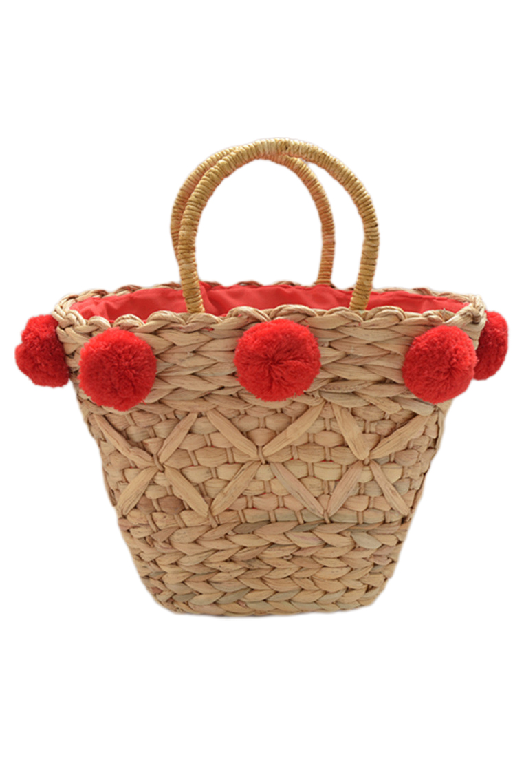 New style handmade straw handbag with wool balls CA24062007
