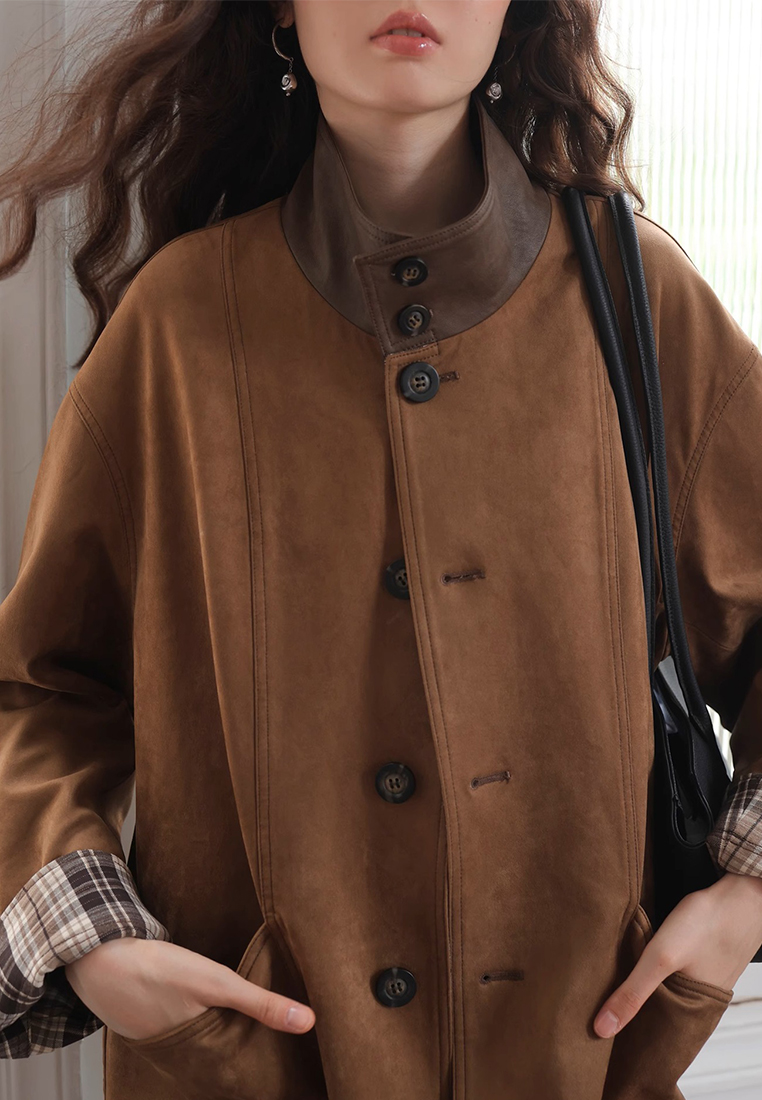 2024 Winter New Checkered Stand up Collar Coat for Women CA24111207BW