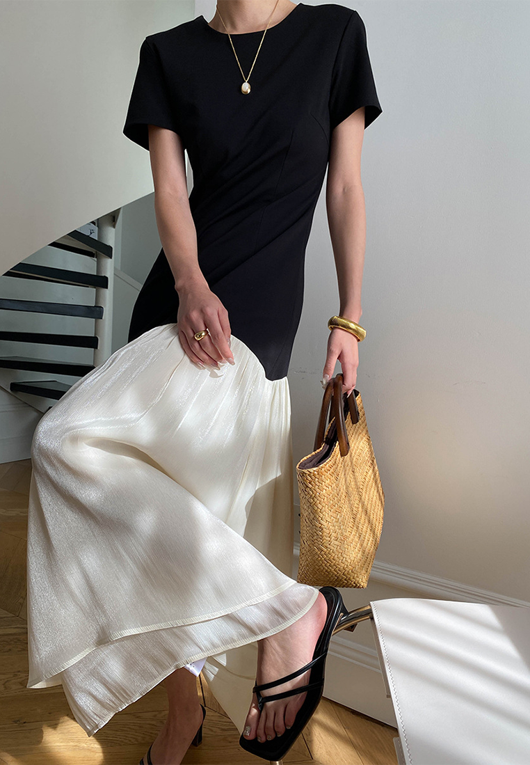 French irregular patchwork dress CA25032707BK