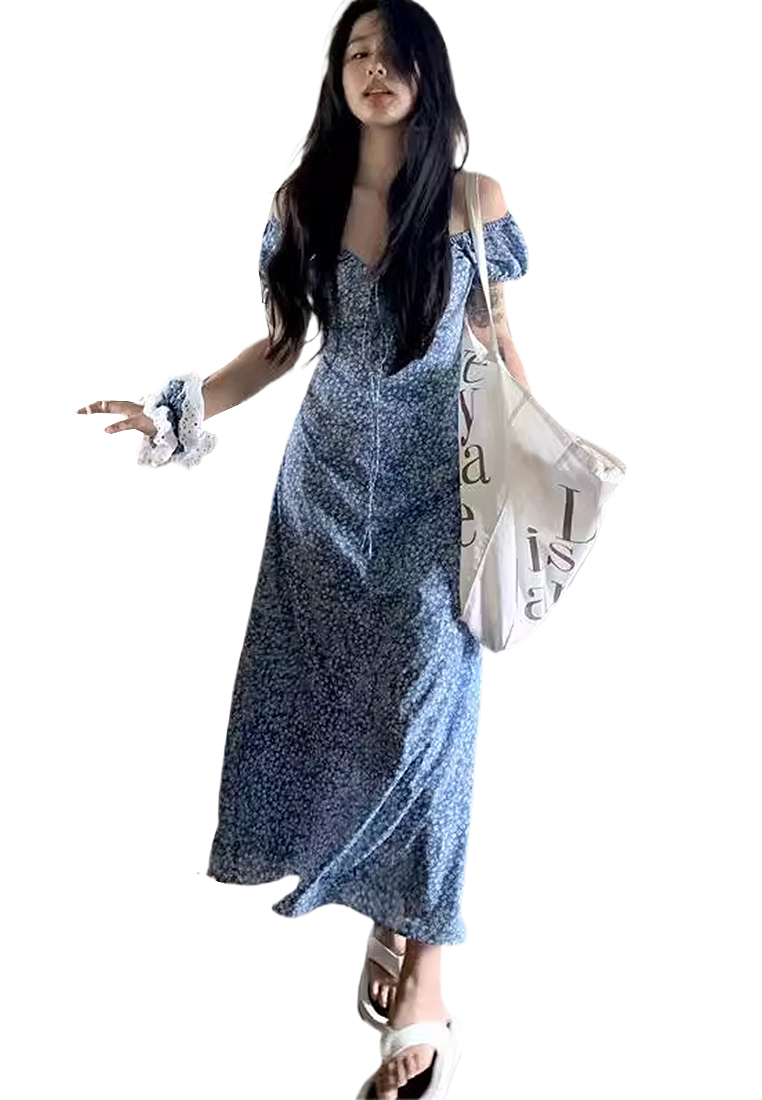 French summer style slim fit long dress CA250325107BL