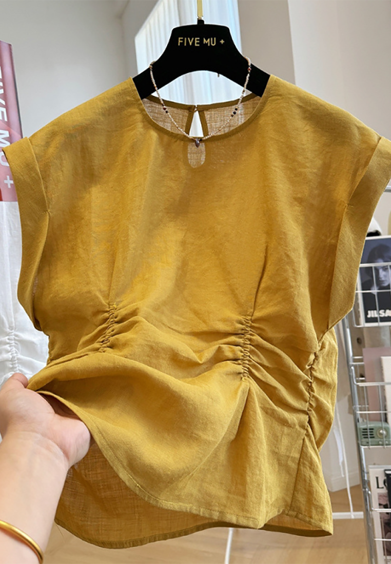 Summer new pure ramie sleeveless shirt CA25070907W