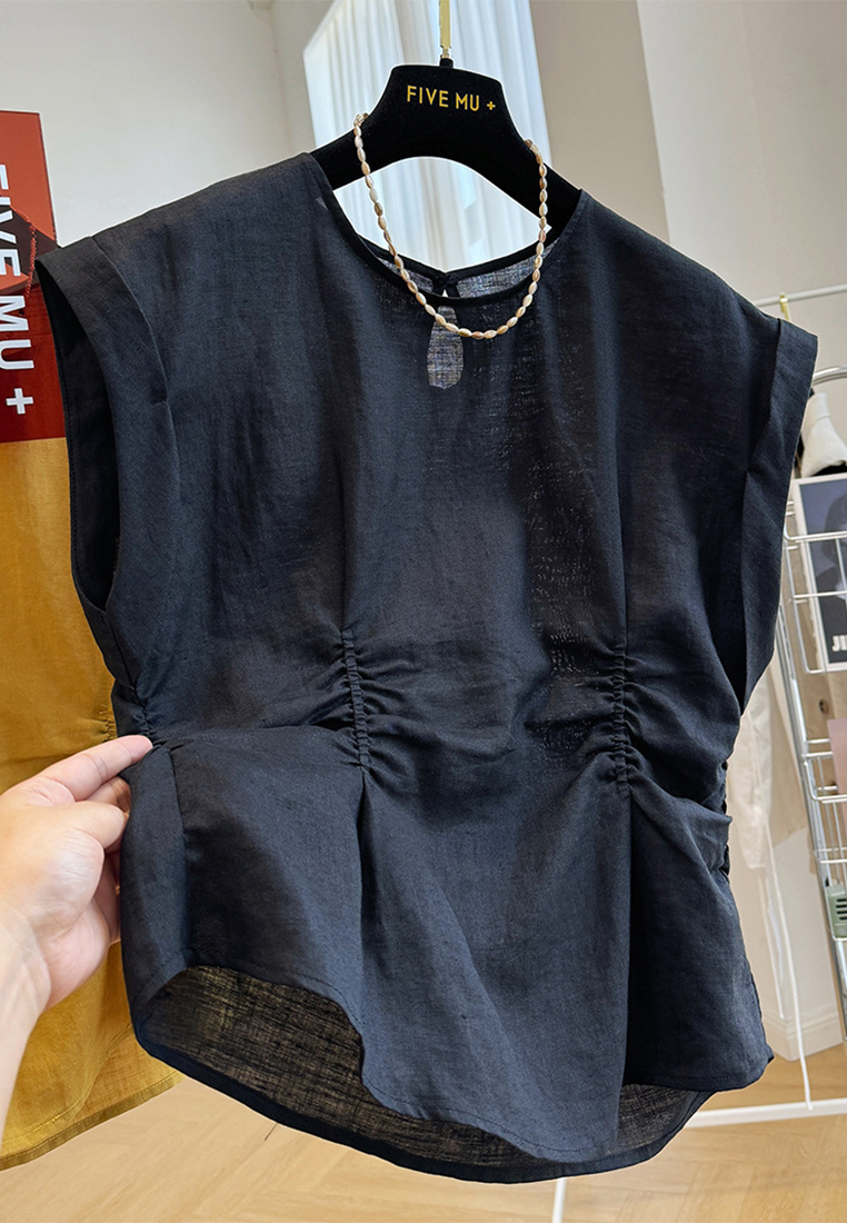 Summer new pure ramie sleeveless shirt CA25070907W