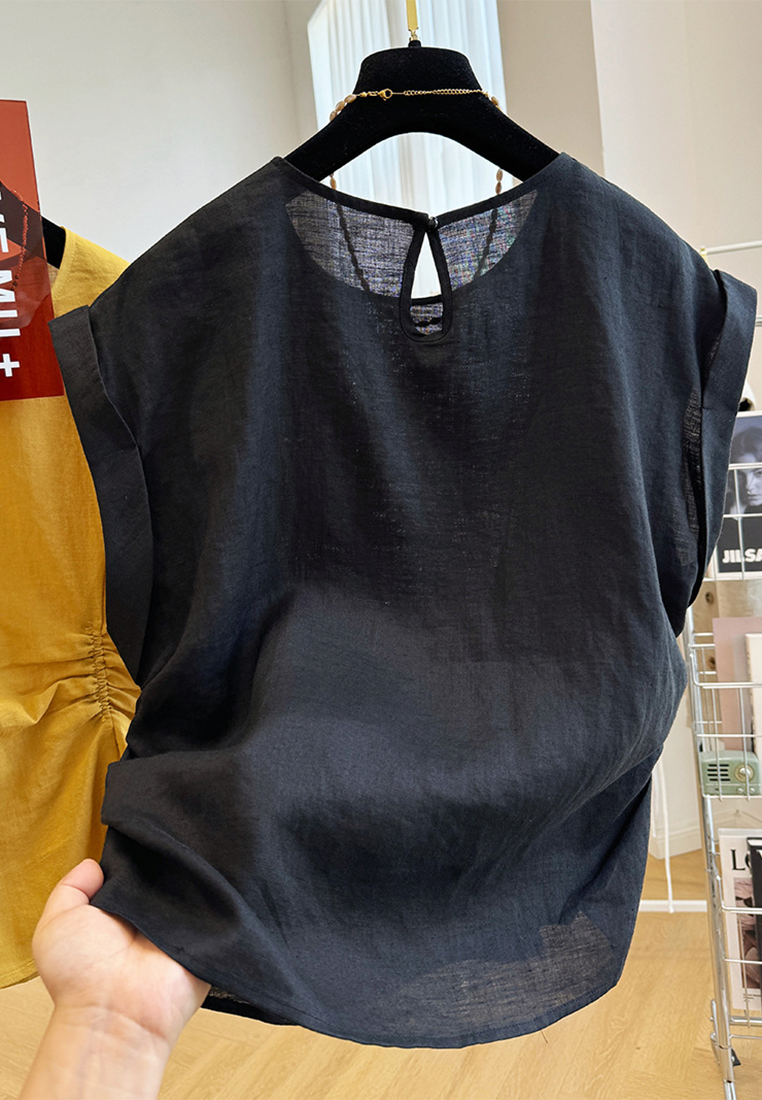 Summer new pure ramie sleeveless shirt CA25070907W