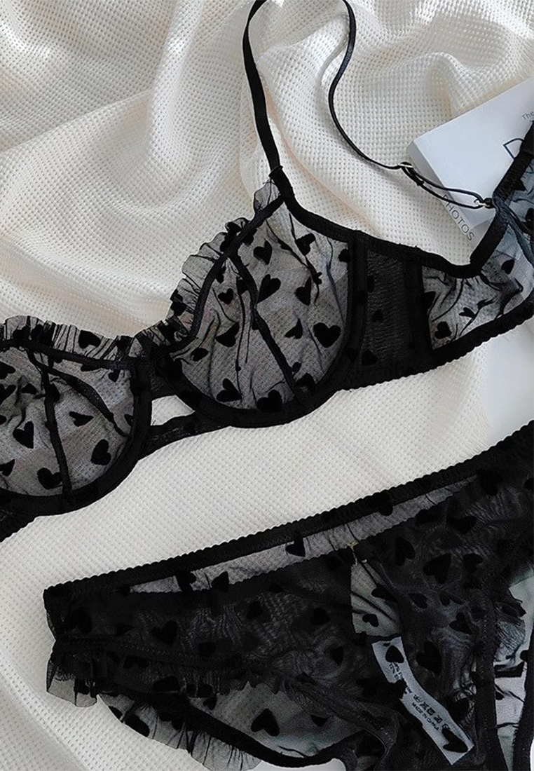 Heart-print lace lingerie set A010407PI