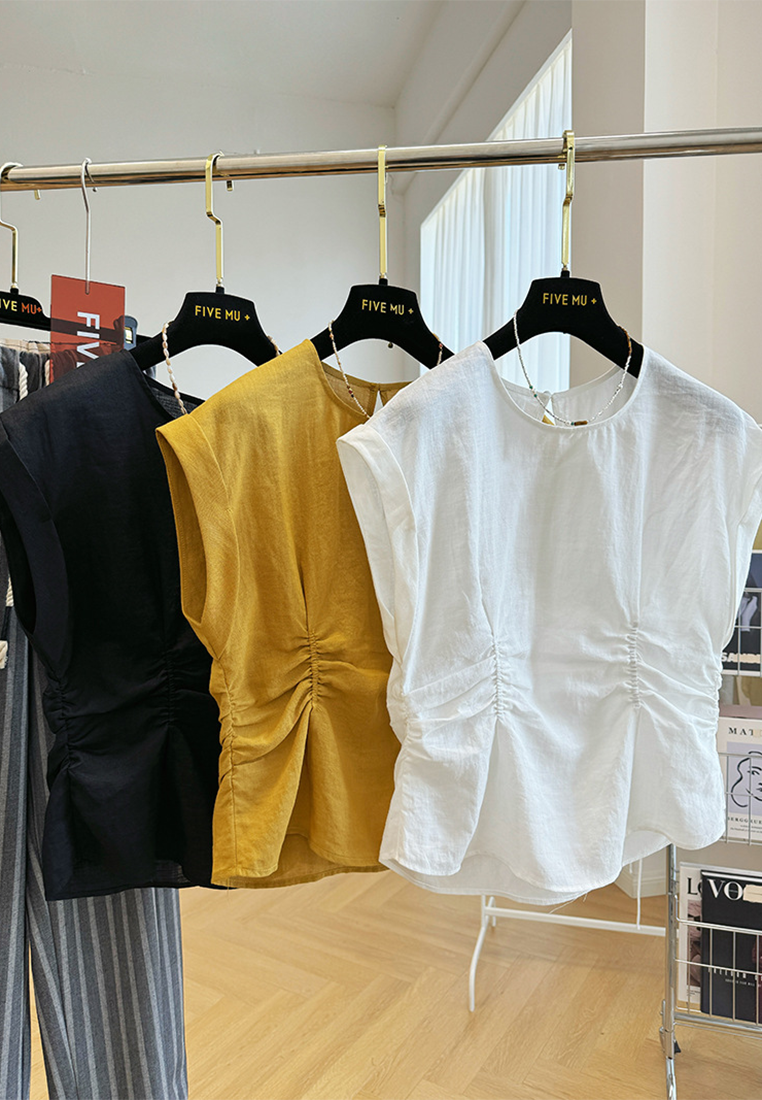 Summer new pure ramie sleeveless shirt CA25070907W