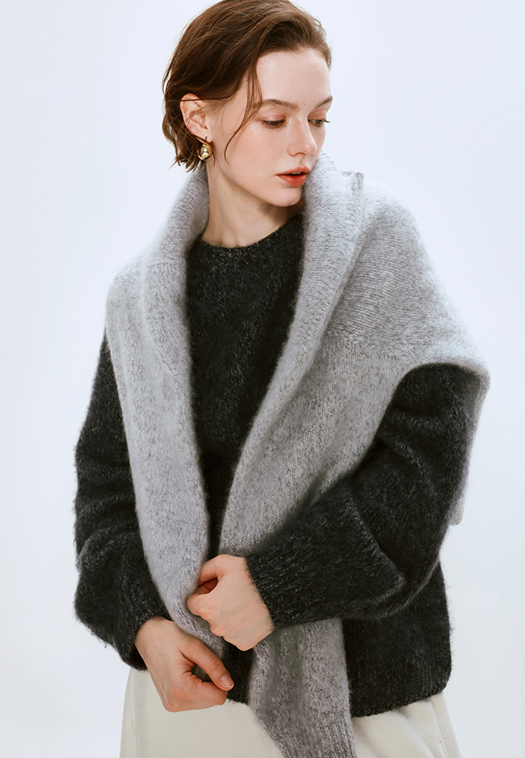 Autumn/Winter Wool Brushed Floral Yarn Knit Crew Neck Sweater CA25110307BL