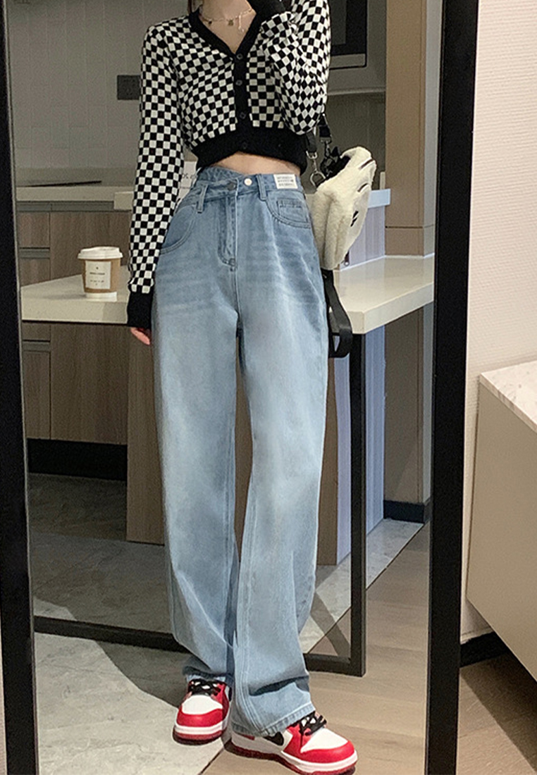 2024  New Autumn High Waist Jeans Loose Straight leg Pants CA24031907BL