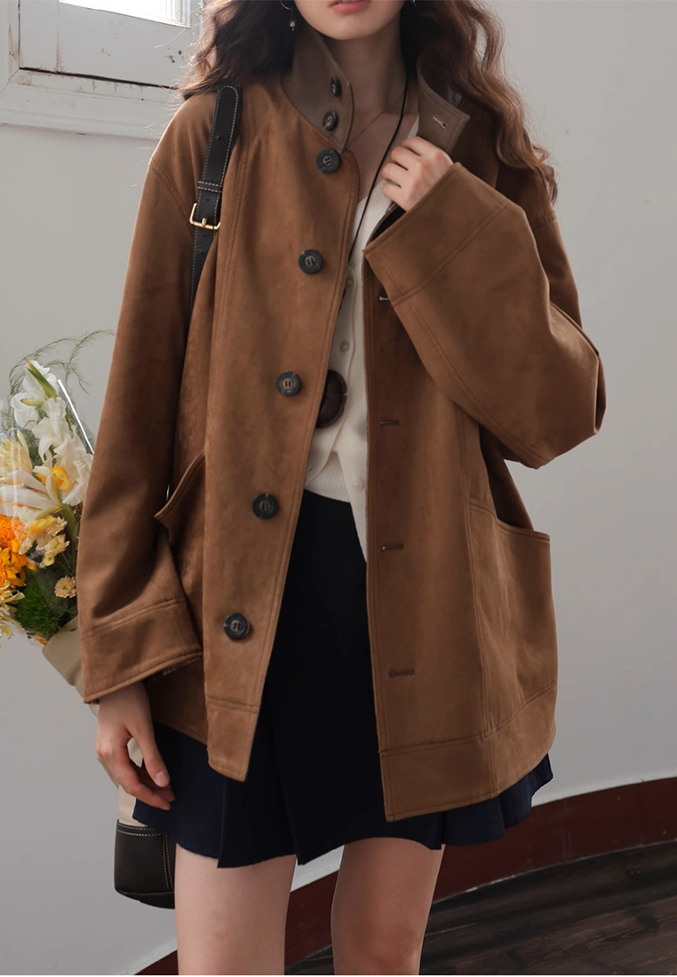 2024 Winter New Checkered Stand up Collar Coat for Women CA24111207BW