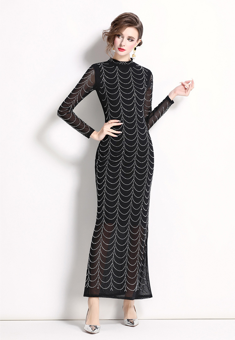 2024 mesh high waisted slim fit sexy dress CA241128107BK