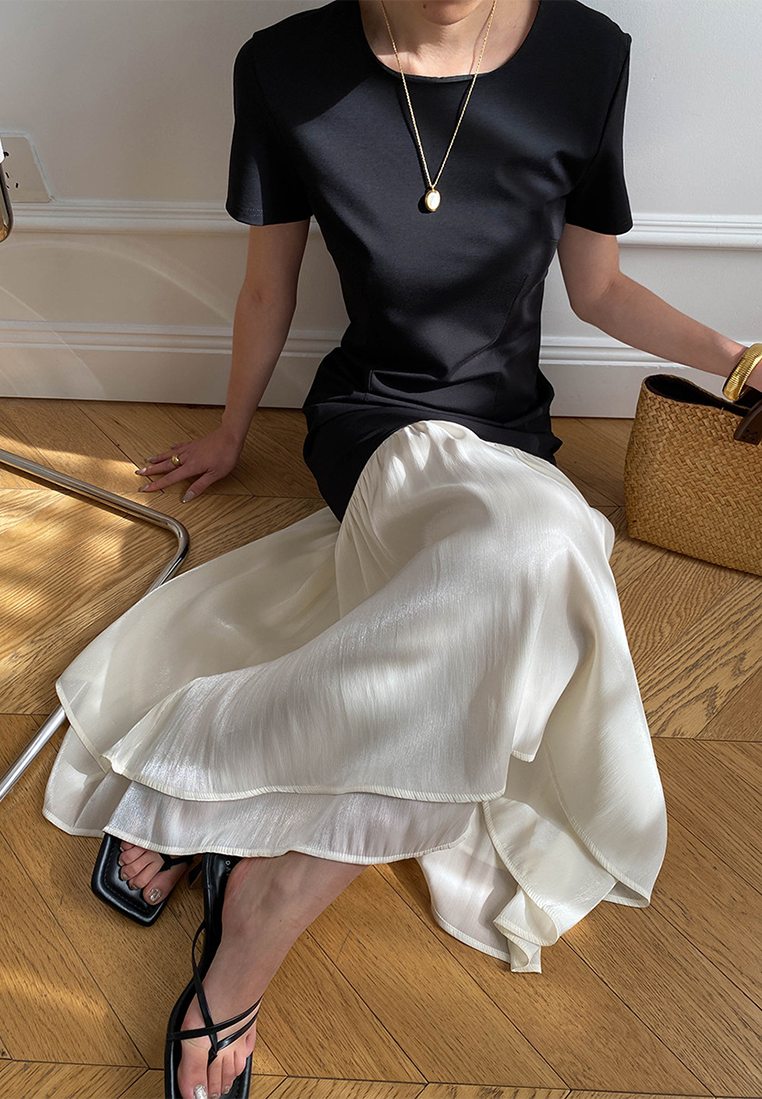 French irregular patchwork dress CA25032707BK