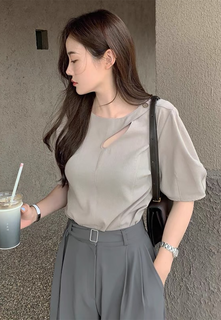 Korean chic French irregular one-button shirt CA25042907GY