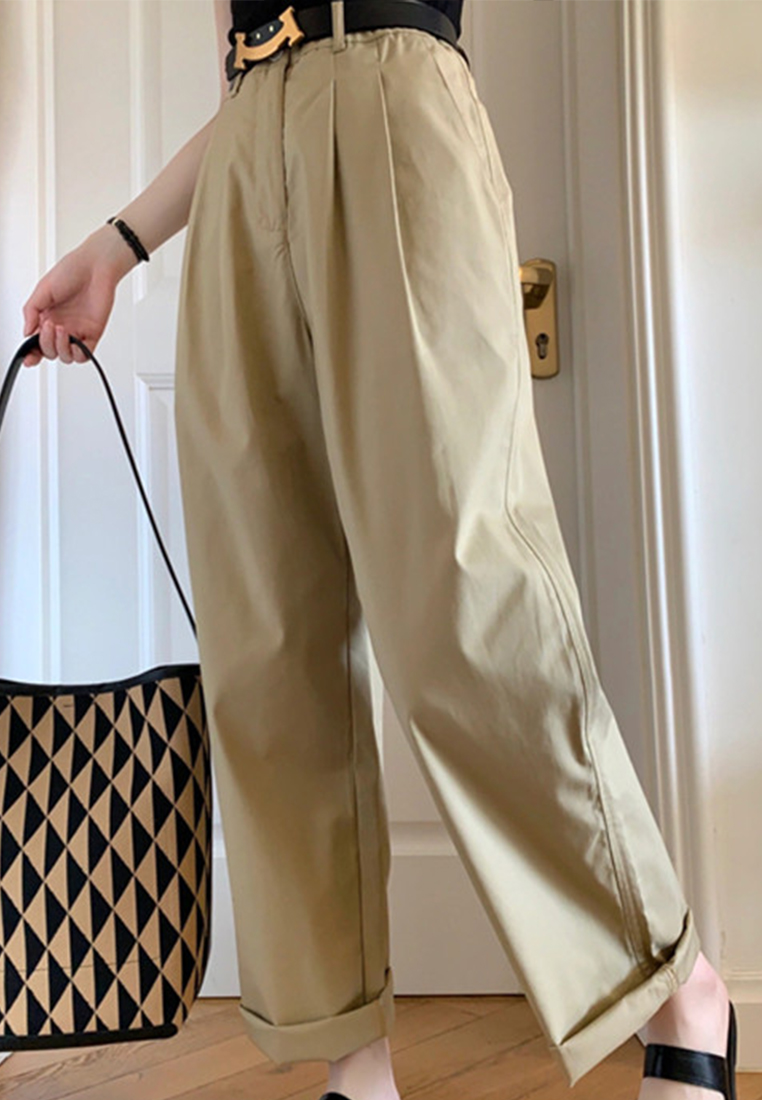 2023 High-end simple high-waist silhouette slim loose waist tightening casual pants CA23050407