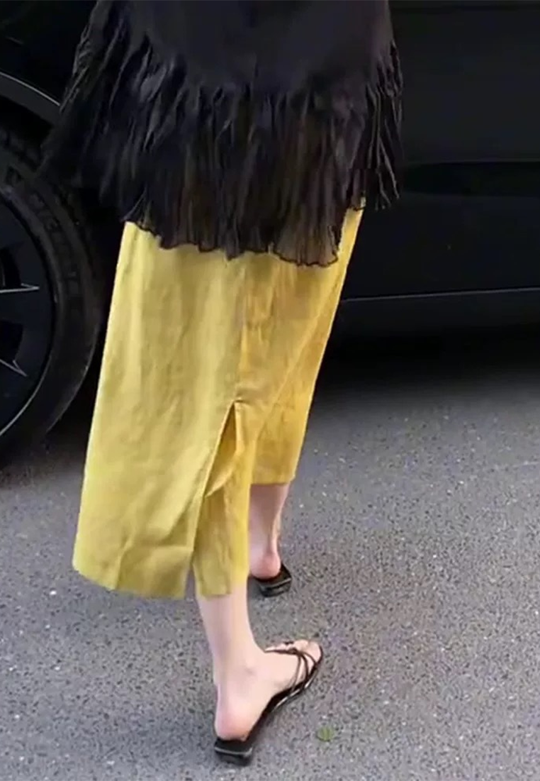 New Summer High-waisted Yellow Linen Split A-line Skirt CA25061707YE