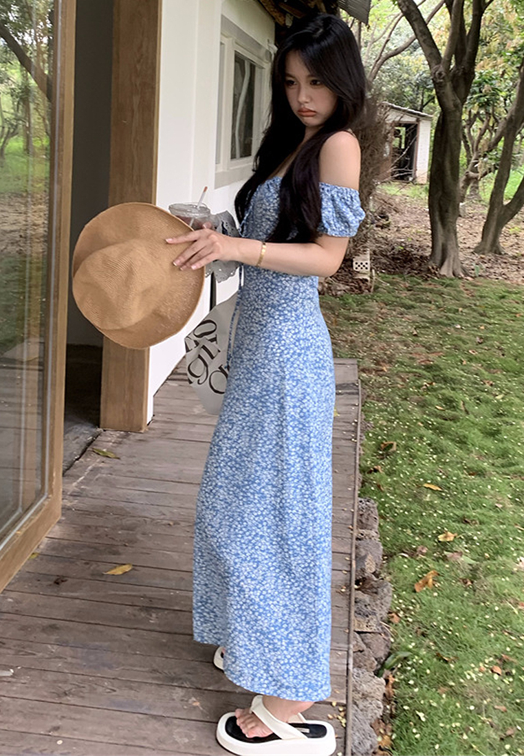 French summer style slim fit long dress CA250325107BL