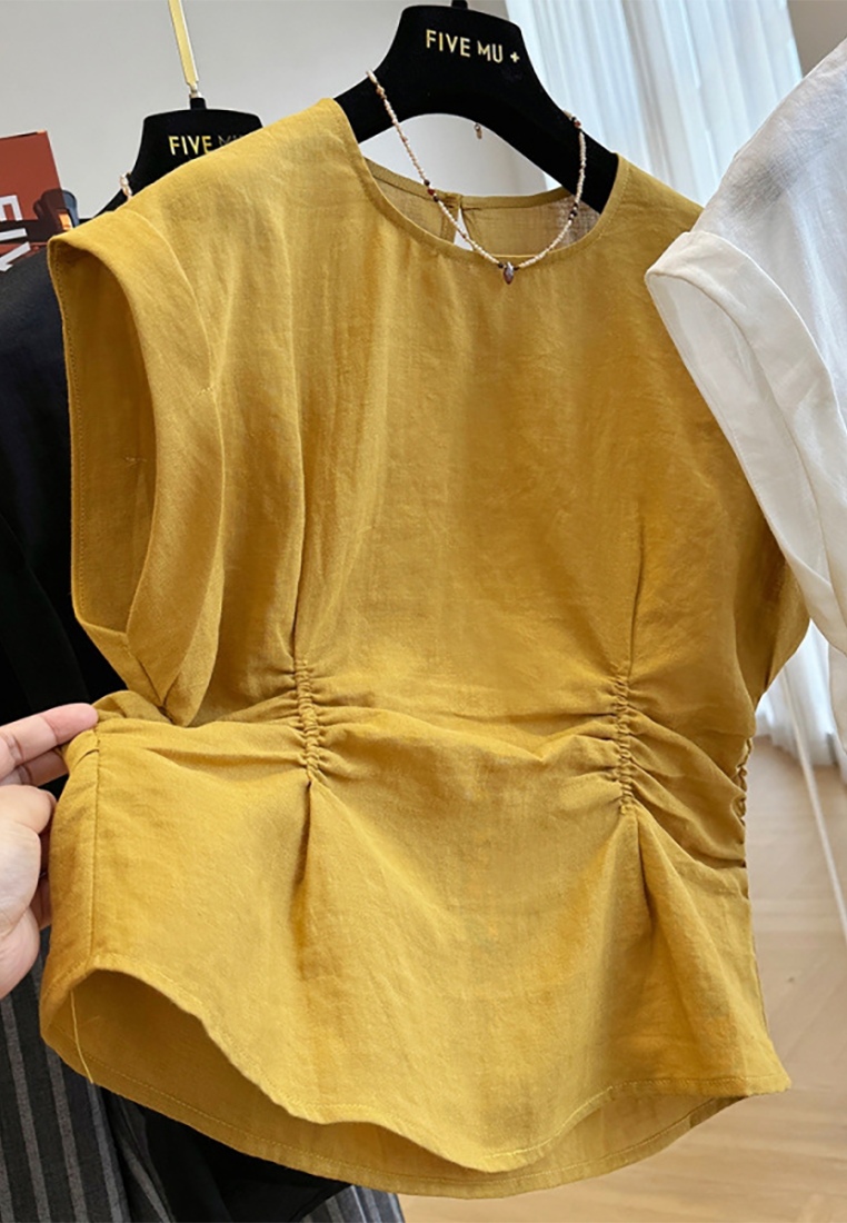 Summer new pure ramie sleeveless shirt CA25070907W