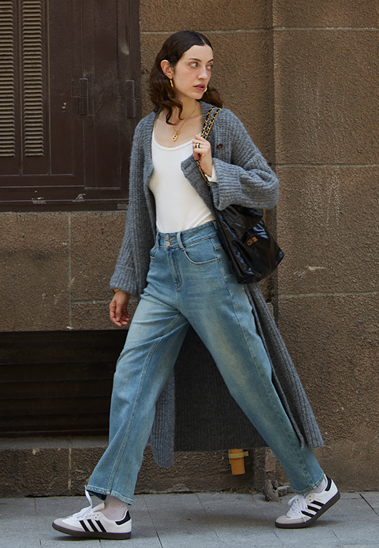 Autumn and winter high waist straight wide leg mopping jeans CA25092507LGBL