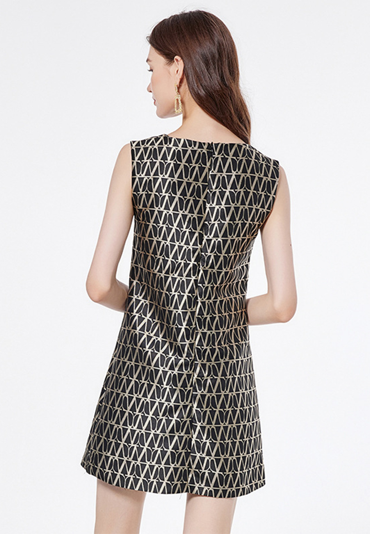 Embroidered beaded jacquard sleeveless dress A021907