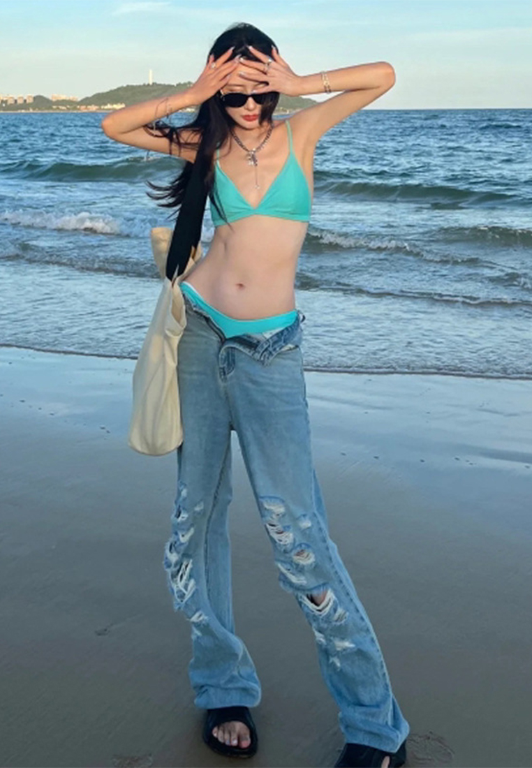 New split solid color beach resort swimsuit CA24032107