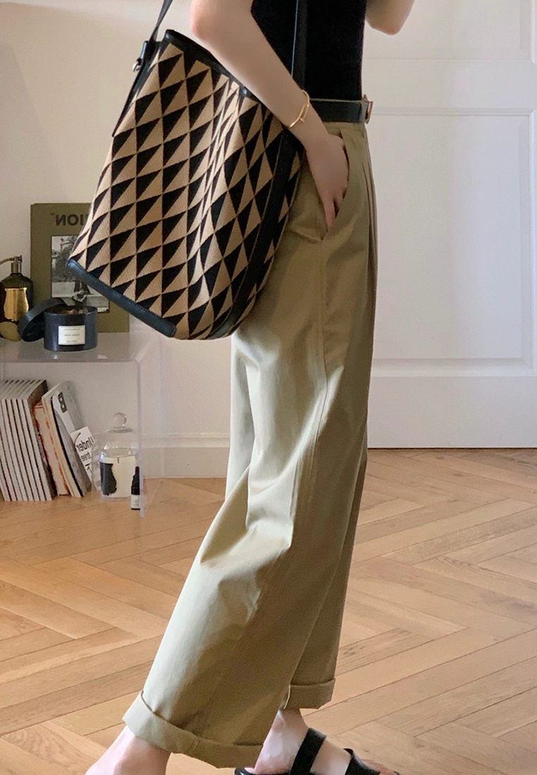 2023 High-end simple high-waist silhouette slim loose waist tightening casual pants CA23050407