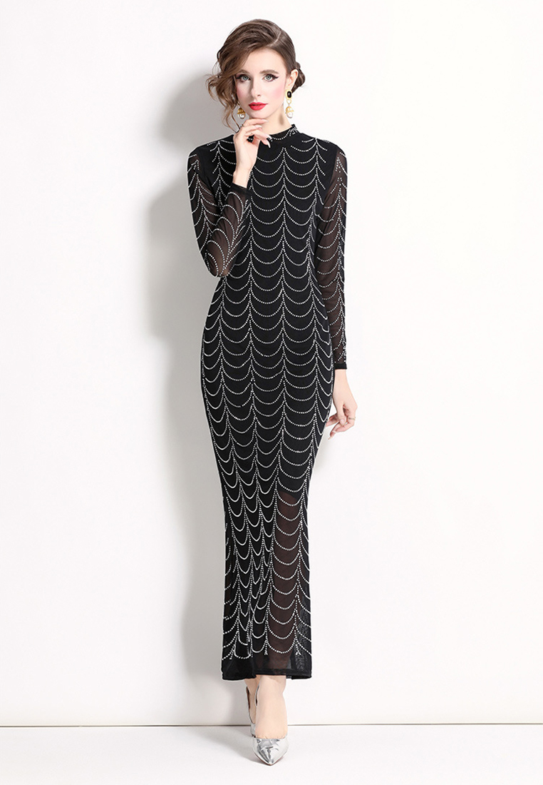 2024 mesh high waisted slim fit sexy dress CA241128107BK