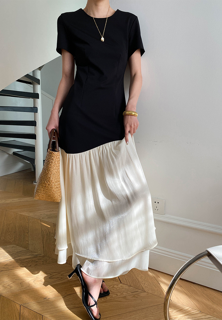 French irregular patchwork dress CA25032707BK