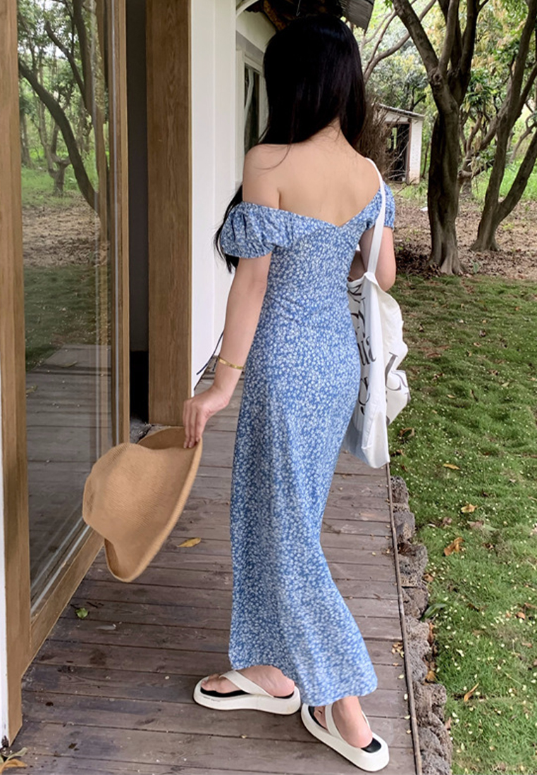 French summer style slim fit long dress CA250325107BL