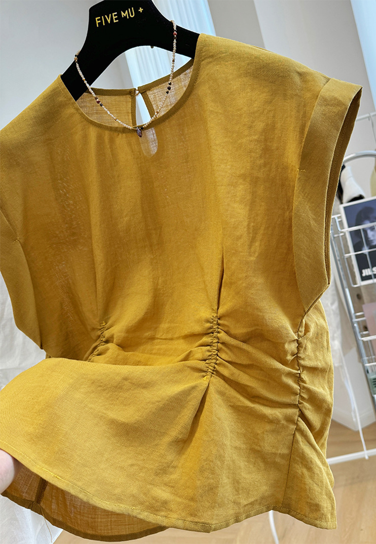 Summer new pure ramie sleeveless shirt CA25070907W