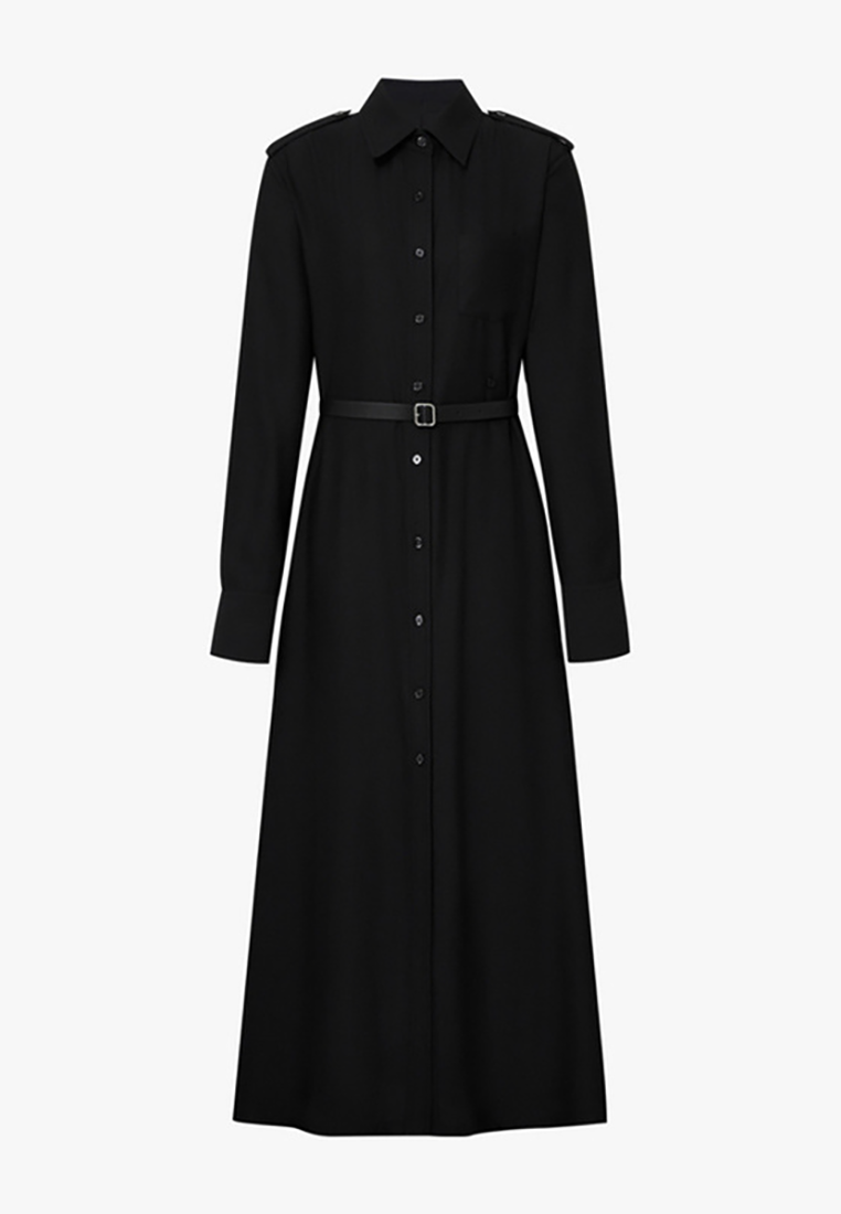 New Arrival Black Long High Waist Belt Dress CA25100907BK