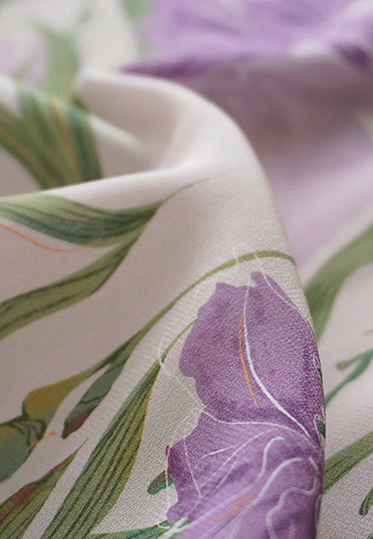 Elegant flower printed lantern sleeve dress A110607