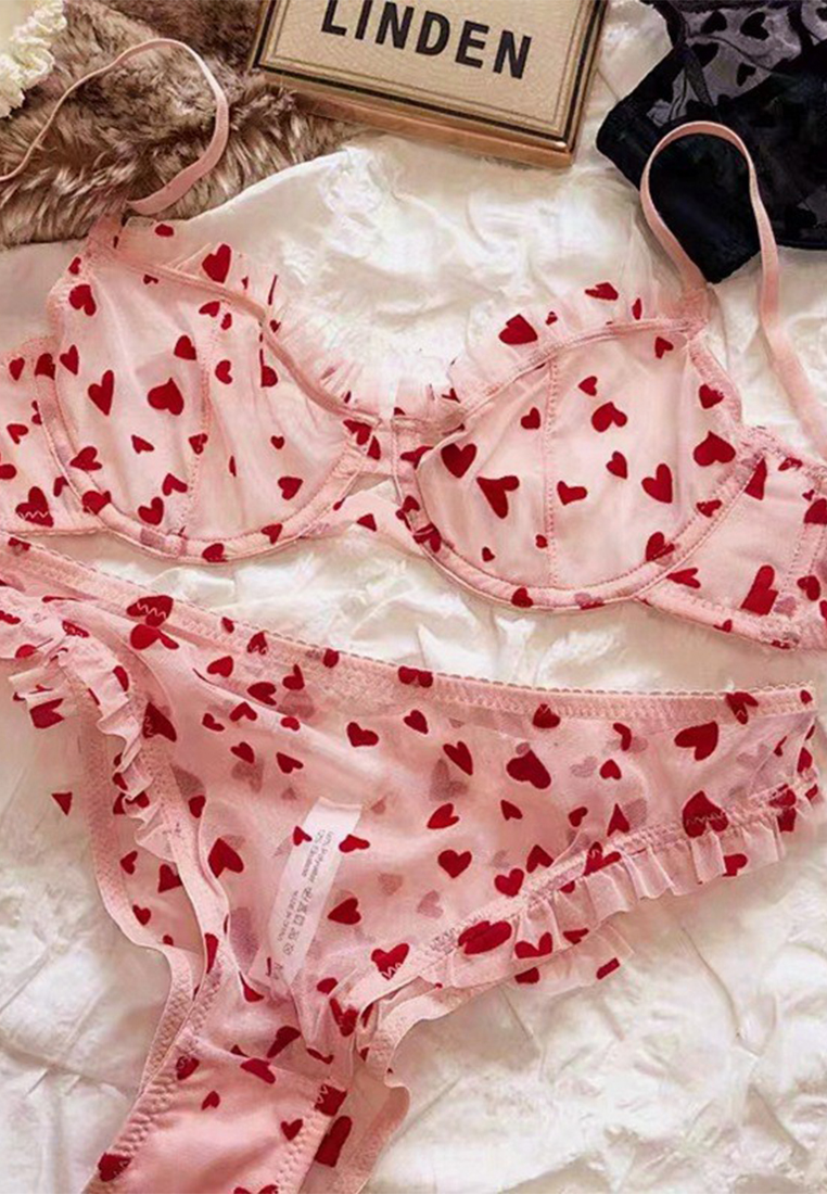 Heart-print lace lingerie set A010407PI