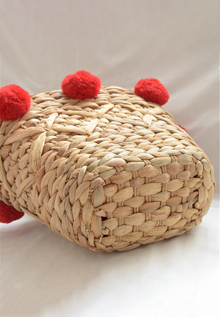 New style handmade straw handbag with wool balls CA24062007