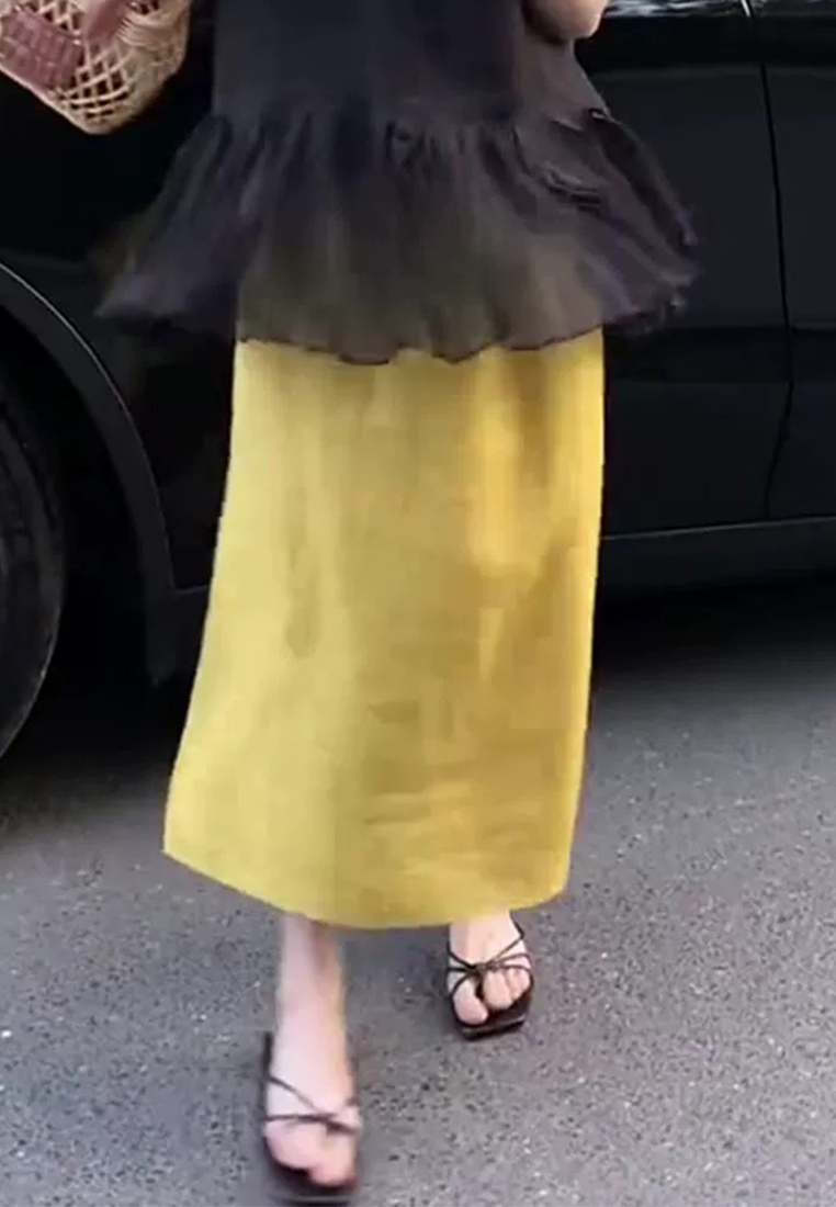 New Summer High-waisted Yellow Linen Split A-line Skirt CA25061707YE