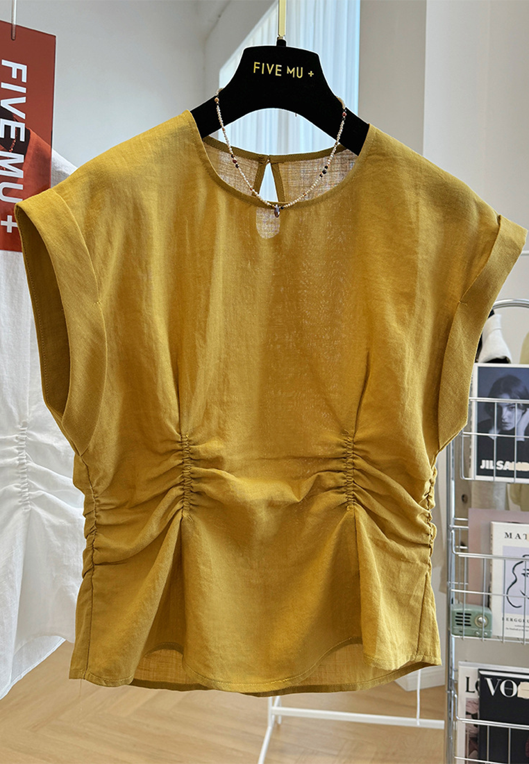 Summer new pure ramie sleeveless shirt CA25070907W