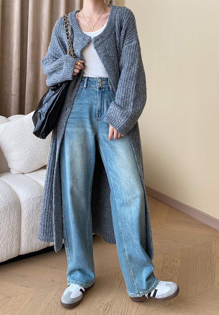 Autumn and winter high waist straight wide leg mopping jeans CA25092507LGBL