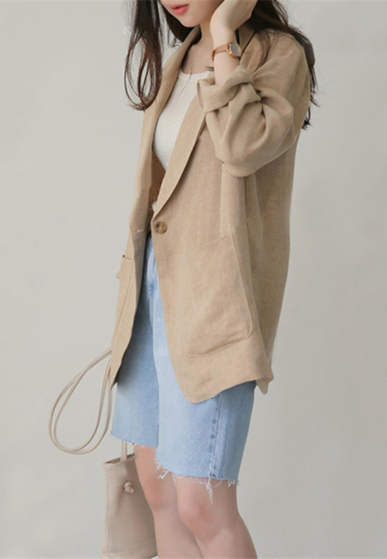 New casual long sleeved cotton linen jacket CA25091907KIkA