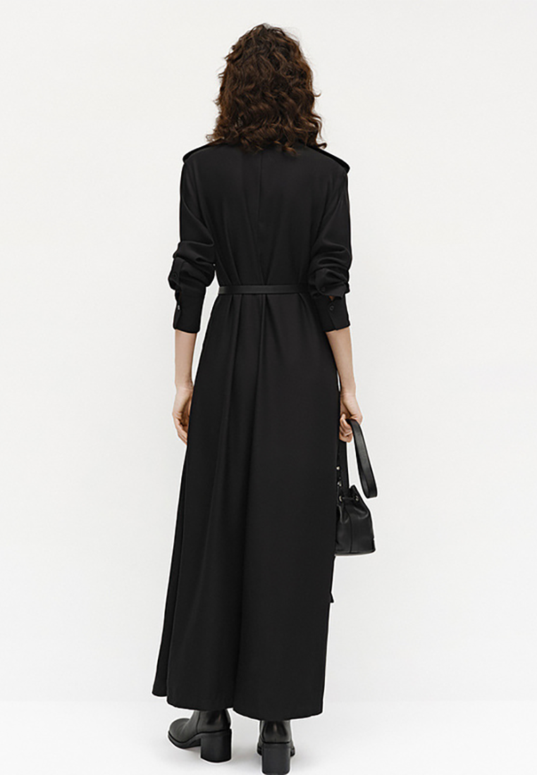 New Arrival Black Long High Waist Belt Dress CA25100907BK
