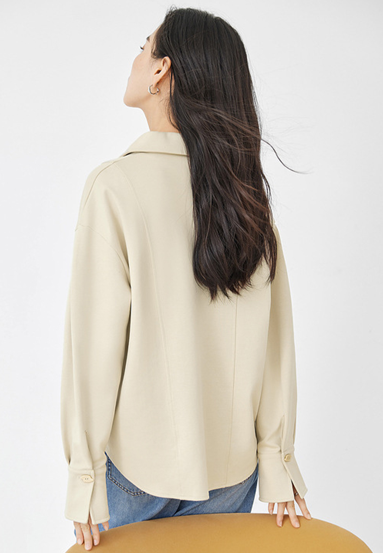 Simple design zipper lapel commuting top sweatshirt CA120407BE