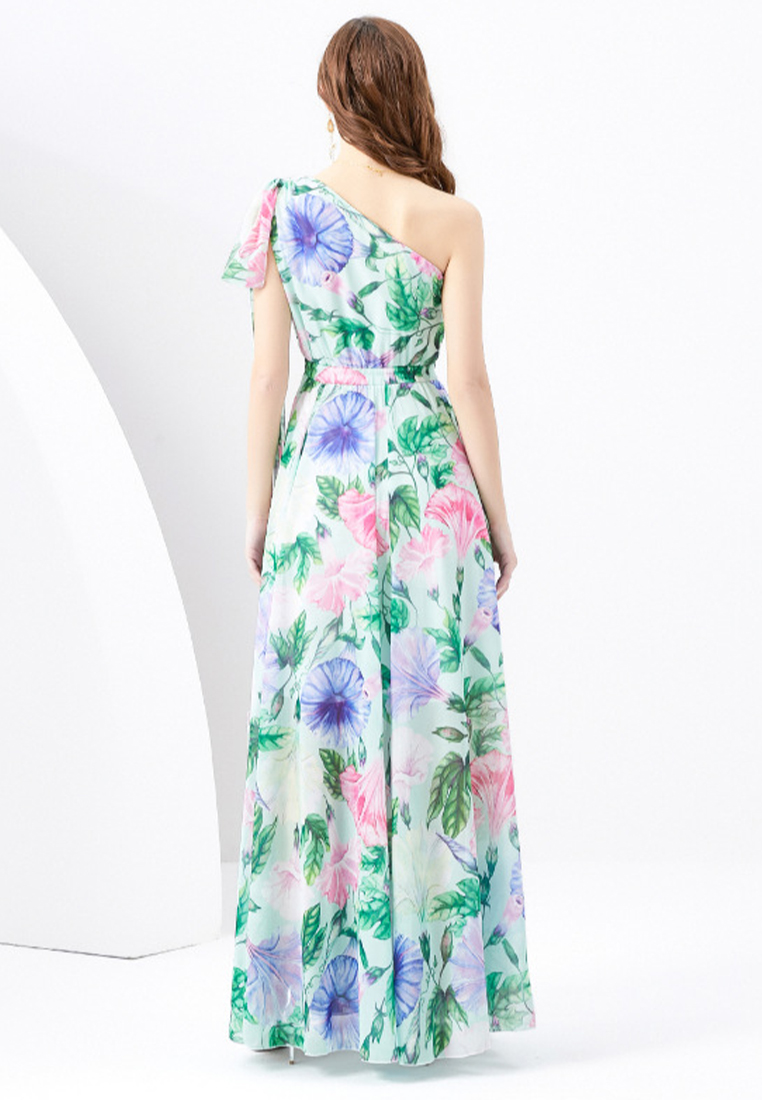 2024 Dress Slant Neck Off Shoulder Slim Fit Long Waist CA4021907GR