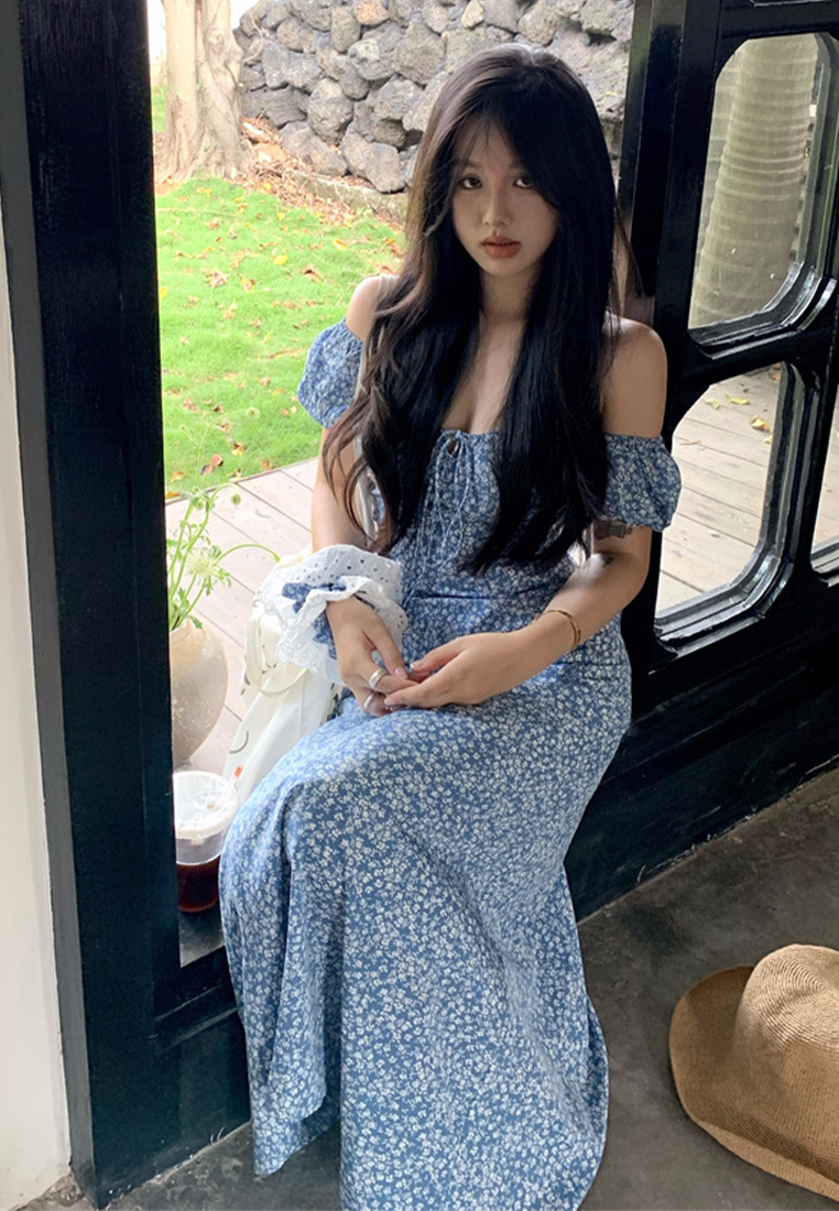 French summer style slim fit long dress CA250325107BL