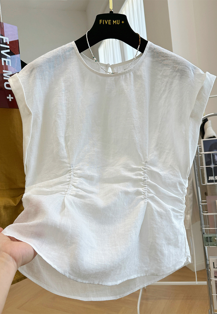 Summer new pure ramie sleeveless shirt CA25070907W